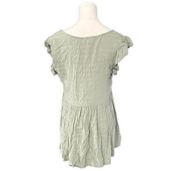 Japna V-Neck Knit Tunic Top Sz M Moss Green Flutter Tiered Viscose Boho Peasant - Picture 2 of 9